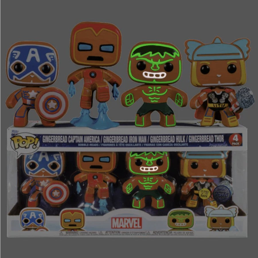 Funko Pop! Marvel - Gingerbread Captain America / Iron Man / Hulk / Thor - Pack Glow In The Dark (Special Edition)