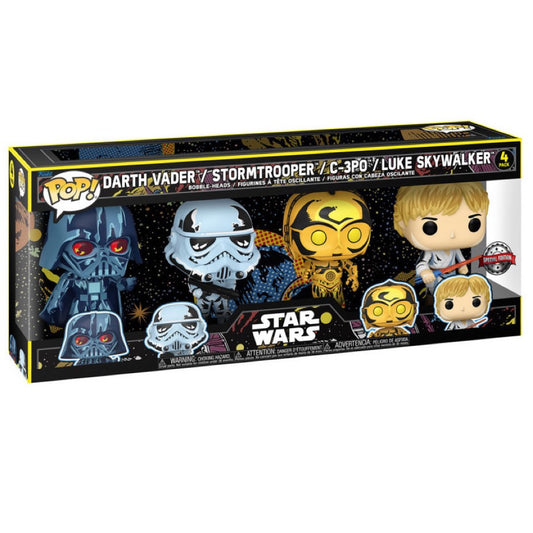 Funko Pop! Star Wars - Star Wars - Dark Vador, Luke Skywalker, C-3PO & Stormtrooper 4 Pack (Special Edition)